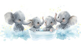 Fototapeta Dziecięca - cute happy baby elephants in bathing tub, with white background