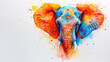 © Mahnoor - Decorative elephant painted with multicolors splashes, Indian theme with watercolors. can be used for cards or banners, or events like holi