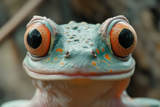 Captivating creature, a true frog with bulging eyes, captured in an outdoor close up, showcasing its unique features as an amphibian