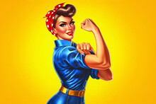 Rosie The Riveter WW2 Female Empowerment Icon For Wartime Industry. Iconic Feminism Pin-up Model