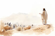 Jesus Christ Speaking to the Crowd Watercolor Illustration