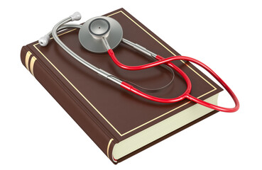 Poster - Stethoscope with book. 3D rendering isolated on transparent background