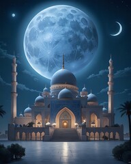 Illustration of a beautiful Islamic Mosque. Nostalgic Islamic Architecture. Islamic Festival.