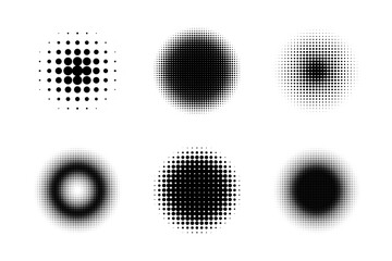 Wall Mural - Circle halftones isolated. abstract dotted circles, round halftones geometric dots. vector illustration
