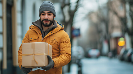 A delivery man delivering a package