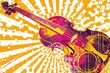 Violin on colorful background with sunbursts