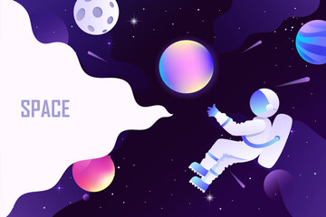 Wall Mural - astronaut in space. vector banner. place for text.