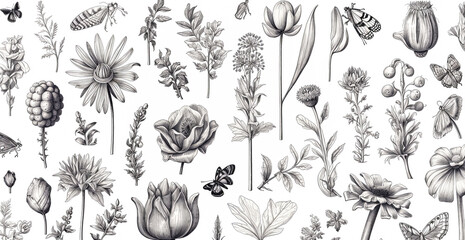 Wall Mural - Cute doodle floral frames perfect for various design projects.