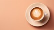 cup of coffee with tulip flower foam on light sand-pastel colored pastel background