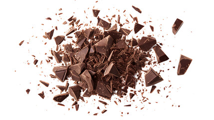 Wall Mural - Pile chopped, milled chocolate isolated on white, top view