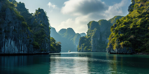 ha long bay, halong bay world heritage site, limestone islands, emerald waters with boats in quảng n