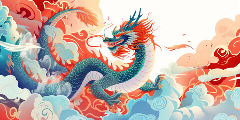 Naklejka na meble Traditional Chinese card with a dragon illustration for the New Year