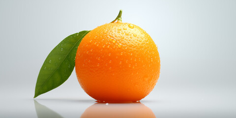 Orange with a leaf on a white background