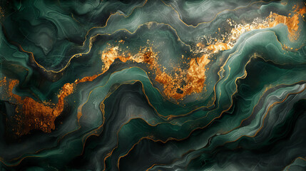 Wall Mural - Abstract Painting With Gold and Green Colors