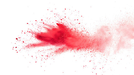 Red chalk pieces and dust flying, effect explode isolated on white background
