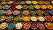 Variety of Colorful Dried Spices and Herbs, Traditional Cooking Ingredients on Wooden Background