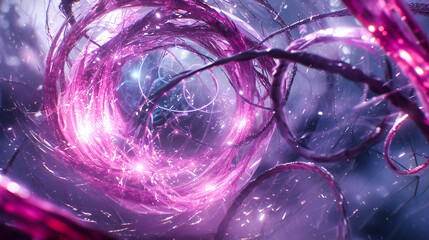 Wall Mural - Vibrant Space Energy, Abstract Fractal Design in Blue and Purple, Futuristic Fantasy Background