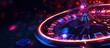 © yusufadi - Casino roulette gambling on a glowing neon light background. AI generated image