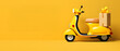 Gelber Roller mit Paket auf gelben Hintergrund mit platz für Text. Banner Design