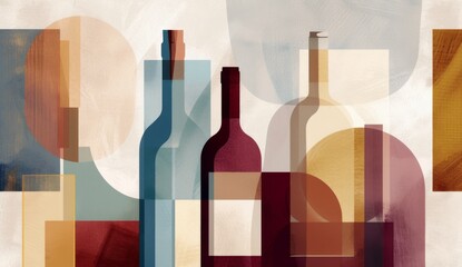 Wall Mural - wine bottles flat graphic illustration Generative AI