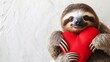 A furry sloth holds a heart with gentle affection, embodying the warmth of an indoor oasis for all mammals