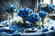 Surrender to the beauty of romance with a table adorned with a background set of marriage blue roses, their vibrant hues and delicate petals speaking of love and unity.