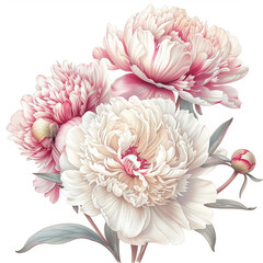 Poster - Watercolor pink peony on white background