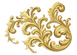 Golden baroque ornament elements isolated on white transparent background, png	