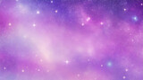 Fototapeta  - 紫色のユニコーンの背景。キラキラ星とボケ味を持つパステル水彩の空。ホログラフィック テクスチャを持つファンタジー銀河。魔法の大理石の空間。