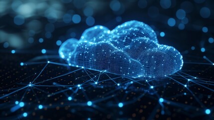 Futuristic Cloud Computing Concept Illustration With Blue Neon Glow
