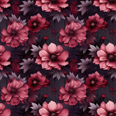 Sticker - Seamless pattern with flowers retro style.