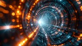 Fototapeta Perspektywa 3d - Sci-fi tunnel glowing, pulsing energy core, deep perspective