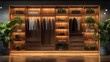 Modern closet interior with warm wood tones and clean lines