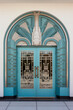 Photo realistic blue and white art deco building door entrance 