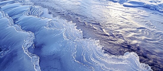 Wall Mural - river ice exhibiting stunning patterns up close.