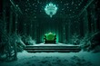  Step into the frosty elegance of an HD image capturing a throne made of green, embellished with large snowflakes, set against a captivating dark background