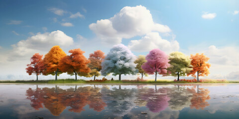 Poster - autumn tree imitation landscape. AI generated.	
