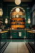 Photo realistic art deco kitchen decorated with dark green tiles