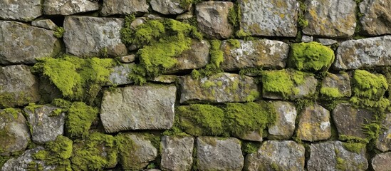 Wall Mural - Old stone wall with mossy texture