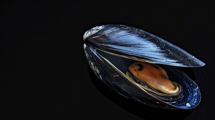 Wall Mural - Mussel in the solid black background