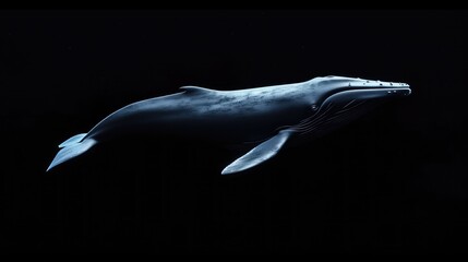 Wall Mural - Blue Whale in the solid black background