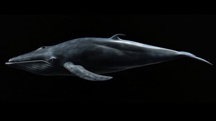 Wall Mural - Fin Whale in the solid black background