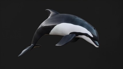 Wall Mural - Hector's Dolphin in the solid black background