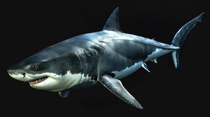 Wall Mural - Great White Shark in the solid black background