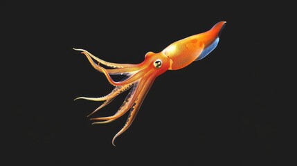 Wall Mural - Japanese Flying Squid in the solid black background