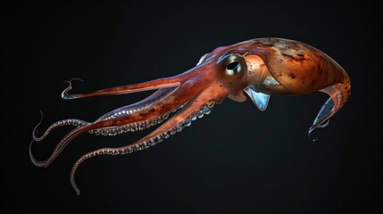 Poster - Japanese Flying Squid in the solid black background