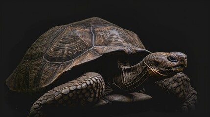 Wall Mural - Cape Verde Giant Tortoise in the solid black background