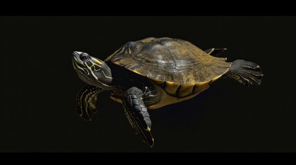 Wall Mural - Flatback Turtle in the solid black background