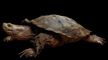 Malayan Snapping Turtle In The Solid Black Background