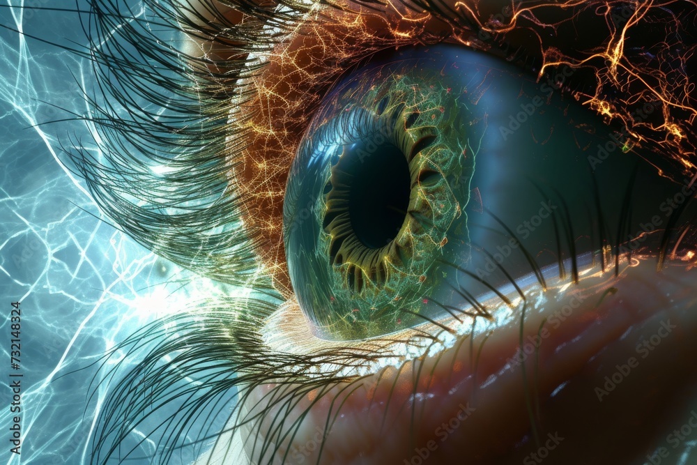 Human Cyborg AI Eye visual recognition. Eye optic nerve hypoxia optic ...